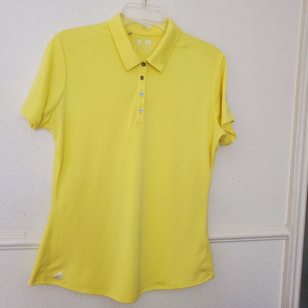 Adidas Women's Yellow Golf Polo Shirt Size L Jim Mora Celebrity Classic 2016
